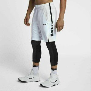 Nike- Men's White with Black Dri-Fit Elite Shorts